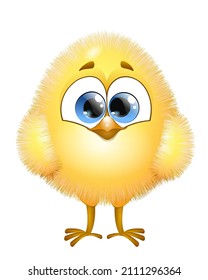 Cute cartoon little yellow chick isolated on white backgroud