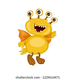 Cute Cartoon Little Yellow Monster Isolated on White Background. Funny Virus, Bacteria Character Illustration