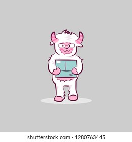 Cute cartoon Little Yeti Bigfoot Character with box