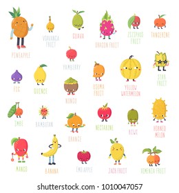 Cute cartoon live exotic fruits vector set. Funny characters in nice colors.