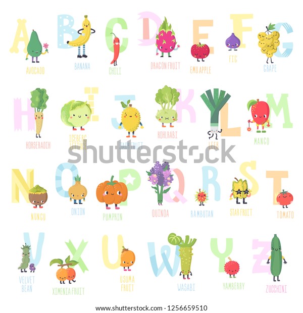 Cute Cartoon Live Fruits Vegetables Vector Stock Vector (Royalty Free ...