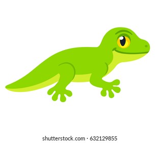 Cute cartoon lizard character vector drawing. Little green smiling reptile illustration.