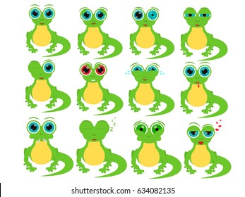 Cute cartoon lizard in different social emotions. Good for emoji.