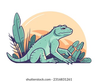 Cute cartoon lizard with long tail isolated icon isolated