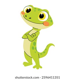 Cute cartoon lizard on a white background. Vector illustration for children.