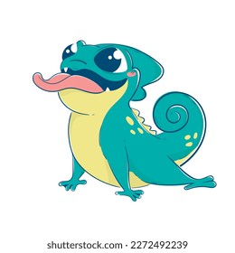 Cute cartoon lizard sticking out his tongue.