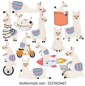 Cute Cartoon llama and alpaca character collection