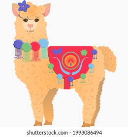 Cute cartoon llama alpaca vector graphic design set. Hand drawn llama character illustration for nursery design, poster, greeting, birthday card, baby shower design and party decor