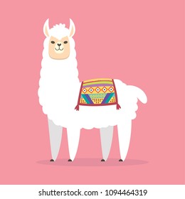 Cute cartoon Llama character design, vector illustration.