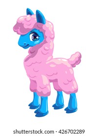 Cute cartoon llama character, vector cartoon guanaco, lama icon isolated on white