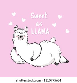 Cute cartoon llama, doodle vector illustration.