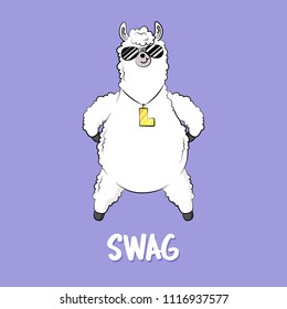 Cute cartoon llama, doodle vector illustration.