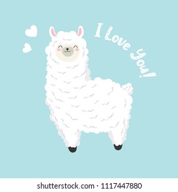 Cute cartoon llama, doodle vector illustration.