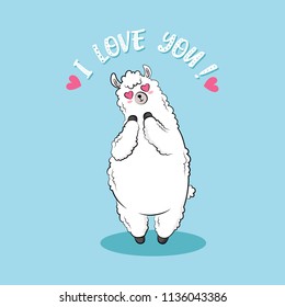 Cute cartoon llama, doodle vector illustration.