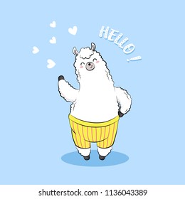 Cute cartoon llama, doodle vector illustration.