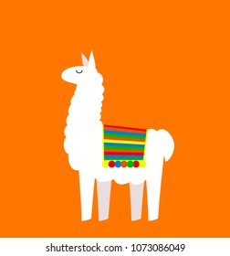 Cute cartoon Llama drawing on bright background, simple vector animal illustration.