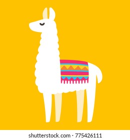 Cute cartoon Llama drawing on bright background, simple vector animal illustration.