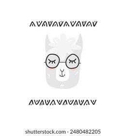 Linda llama de dibujos animados con gafas. Estampado de alpaca de bebé para habitación de niños, ropa de niños, póster, postal. Ilustración vectorial