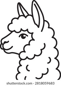 Cute cartoon llama head. South american animal drawing. Fluffy woolly creature icon. Farm animal portrait.