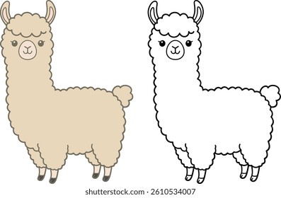 Cute Cartoon Llama Illustration Coloring Book