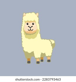 Cute cartoon llama in isolated gray background vector illustration icon