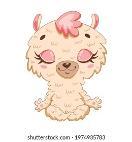 Cute cartoon llama meditation. Yoga meditation animals