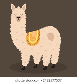 cute cartoon llama on dark background, simple vector animal illustration