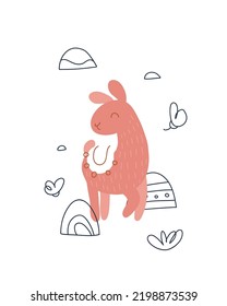 Cute cartoon llama. Print for baby posters, cards, clothes, printable. Vector cartoon illustration. 