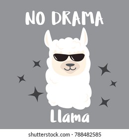 Cute cartoon llama vector design with No drama llama motivational quote