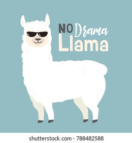 Cute cartoon llama vector design with No drama llama motivational quote