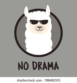 Cute cartoon llama vector design with No drama llama motivational quote