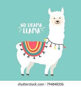 Cute cartoon llama vector design with No prob llama motivational quote