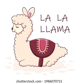 Cute cartoon llama. Vector drawing of a llama for print on clothes, for posters, for a children's room.