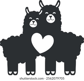 Cute Cartoon Llamas in Love Vector Illustration