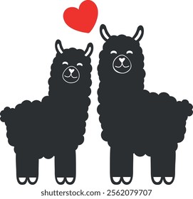 Cute Cartoon Llamas in Love Vector Illustration