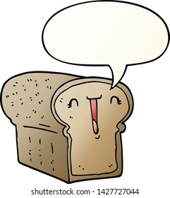 cute cartoon loaf of bread with speech bubble in smooth gradient style
