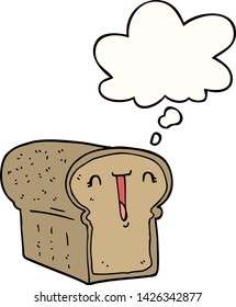 tazón de pan de dibujos animados lindo con burbuja de pensamientos