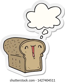 cute cartoon loaf of bread with thought bubble as a printed sticker