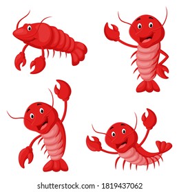 Cute cartoon lobster different expression. Vector illustration