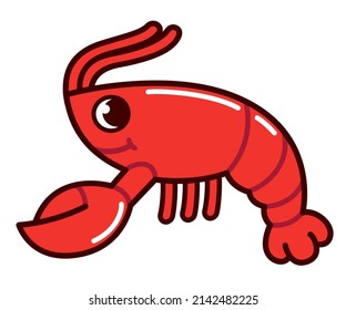 Cute cartoon lobster drawing. Funny red crawfish character. Vector clip art illustration.