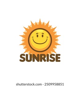 The cute cartoon logo mascot character the sun smiled happily with its radiance vector illustration