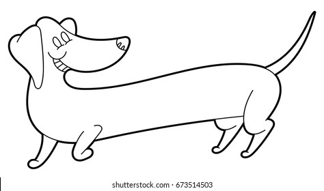 Cute Cartoon Long Dachshund - Vector Illustation