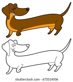 Cute Cartoon Long Dachshund - Vector Illustation