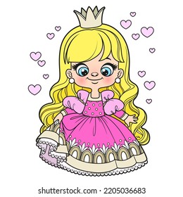 Cuta caricatura variación de color de princesa de pelo largo para página de color sobre fondo blanco