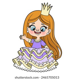 Cute cartoon longhaired coquettish princess girl color variation on white background. Image produced without the use of any form of AI software at any stage.