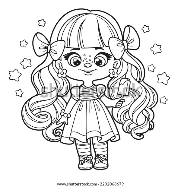 Cute Cartoon Longhaired Girl Ice Lolly Stock Vector (Royalty Free ...