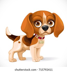 Cute cartoon lop-eared beagle little puppy isolated on a white background