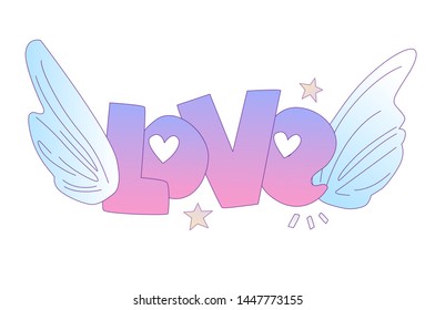 天使の翼のイラストにかわいいアイコンを付けたかわいいスタイルのスローガン のベクター画像素材 ロイヤリティフリー