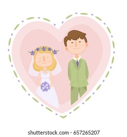 Cute cartoon love couple. Wedding party design. Vector illustration