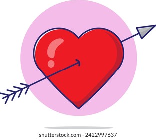 Cute cartoon of love heart with piercing arrow vector icon logo mascot illustration